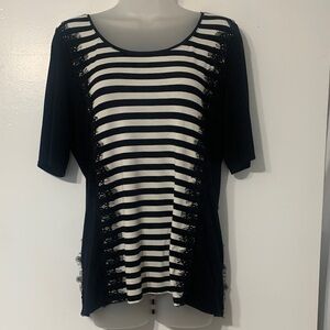 White House Black Market Black and White Striped Top